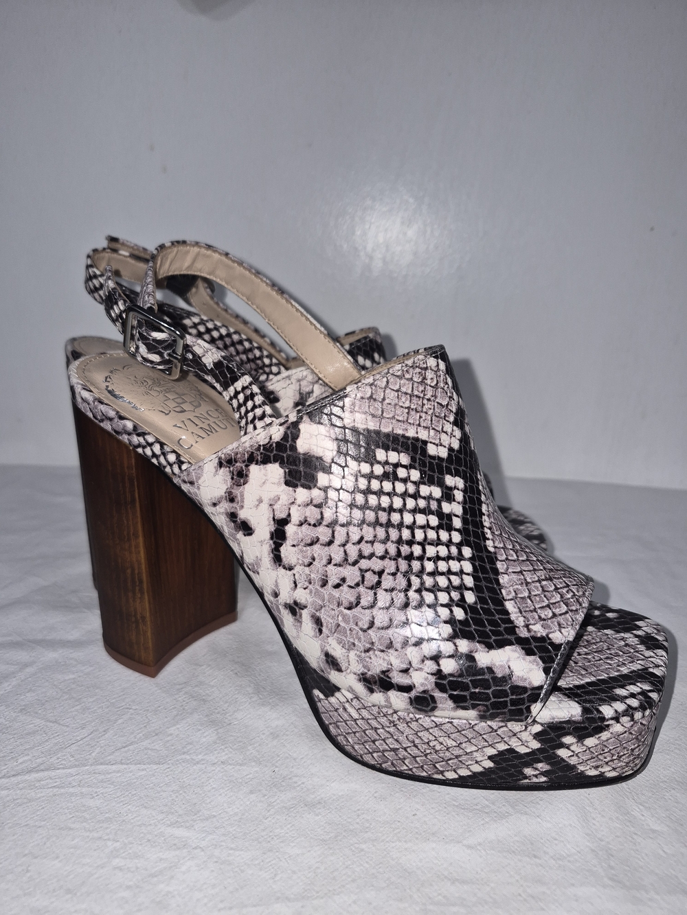 Vince Camuto Snake-Print Platform Slingback Heels
